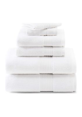 TOWN & COUNTRY LIVING 6-Piece Assorted Solid Dobby Border Beige Bath Set, White, Towel Set