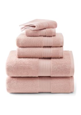 TOWN & COUNTRY LIVING 6-Piece Assorted Solid Dobby Border White Bath Set, Towel Set