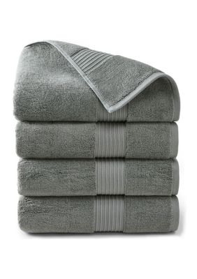 TOWN & COUNTRY LIVING 4-Piece Solid Dobby Border Blue Bath Towel Set, Grey