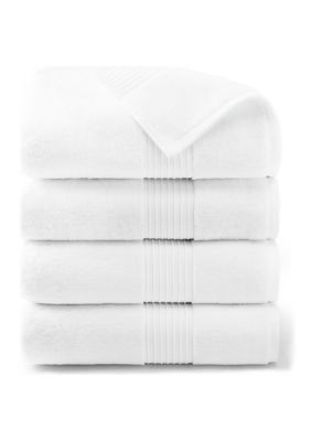 TOWN & COUNTRY LIVING 4-Piece Solid Dobby Border Blue Bath Towel Set, White