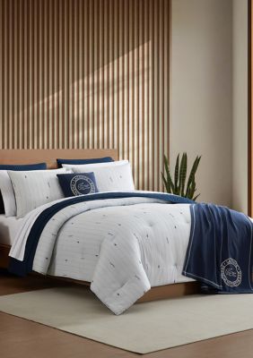 Lacoste Striped Comforter Set, Navy Blue, Full/Queen