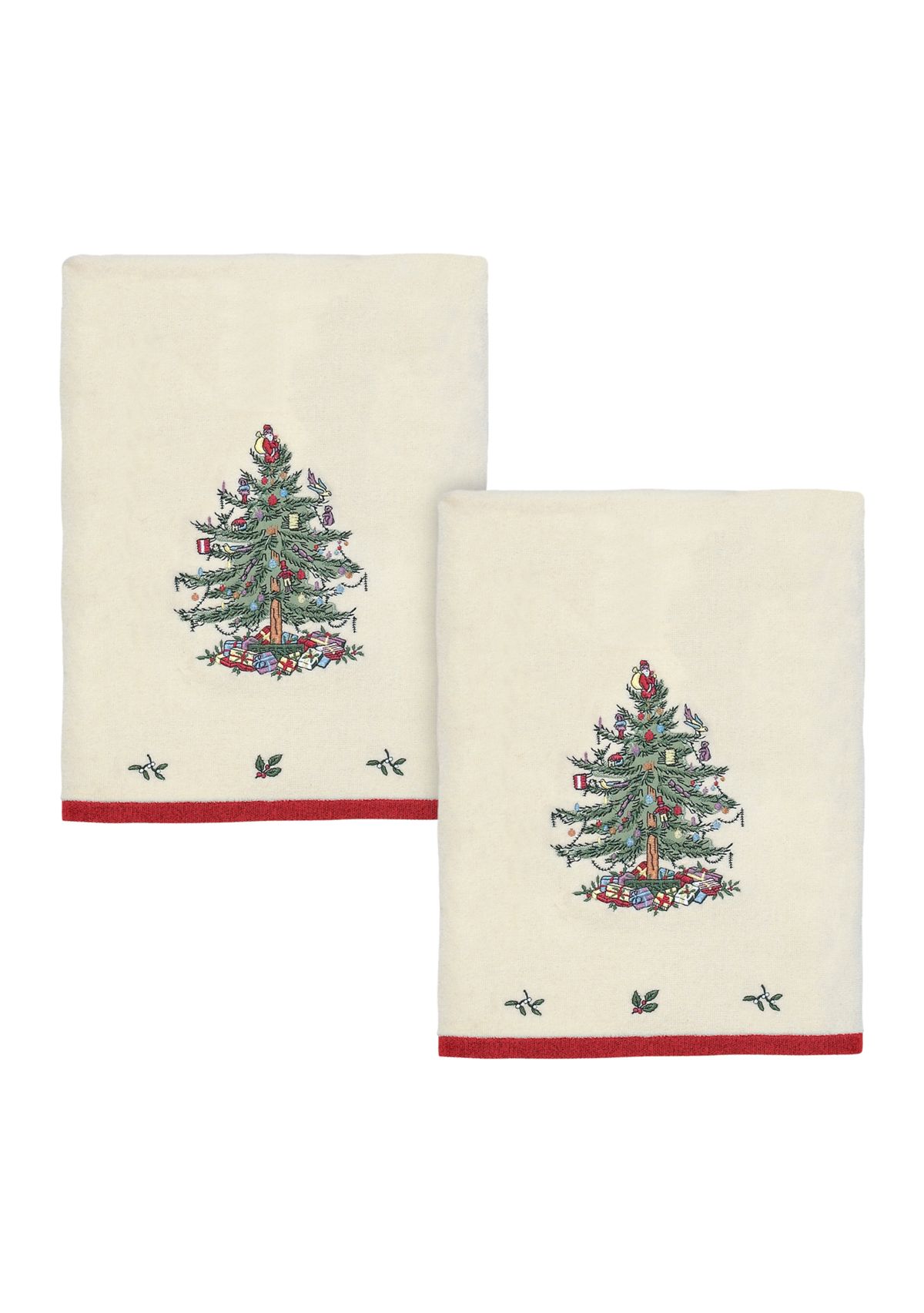Christmas Tree Embroidered 2 Bath Towel Set