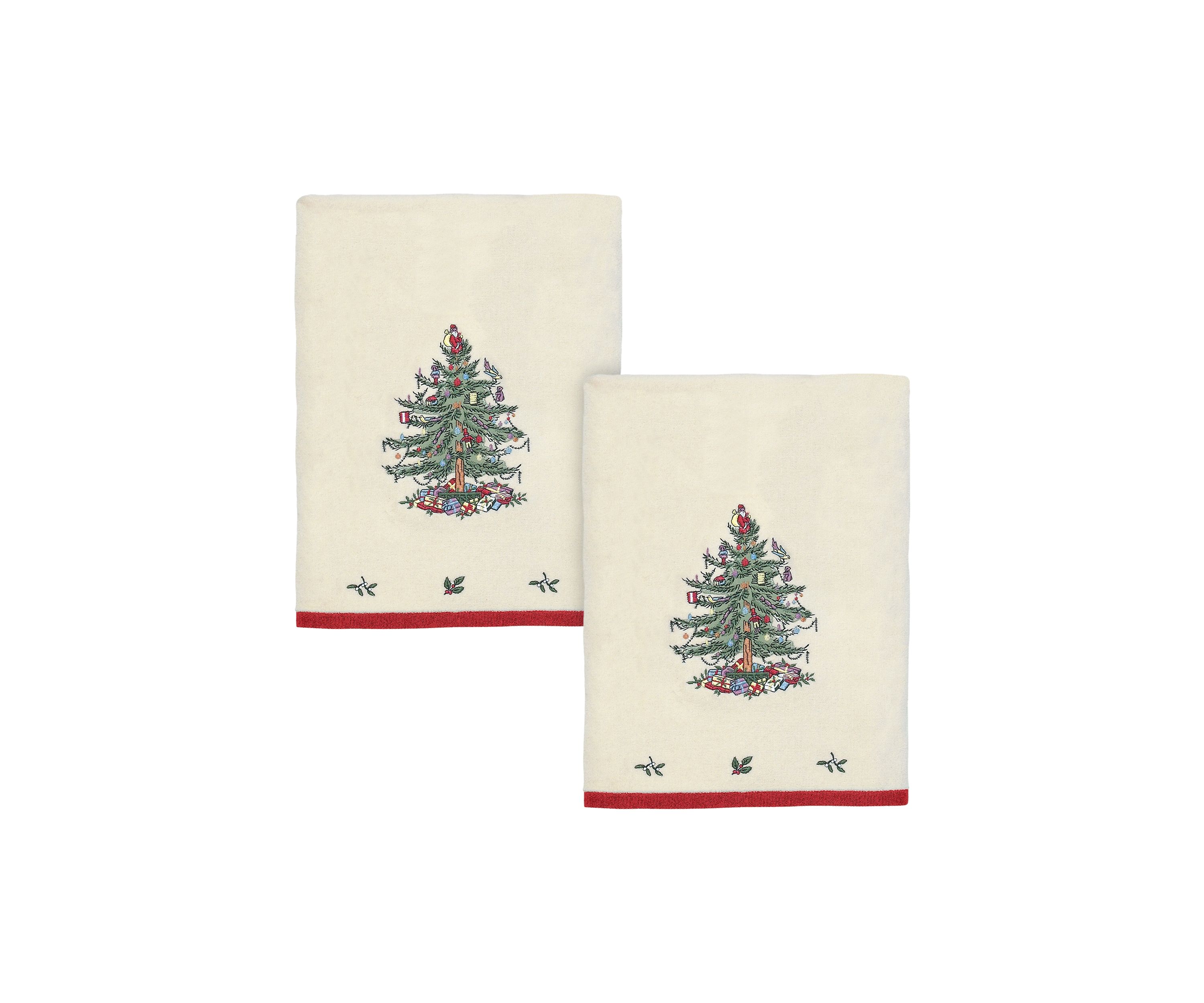 Christmas Tree Embroidered 2 Bath Towel Set