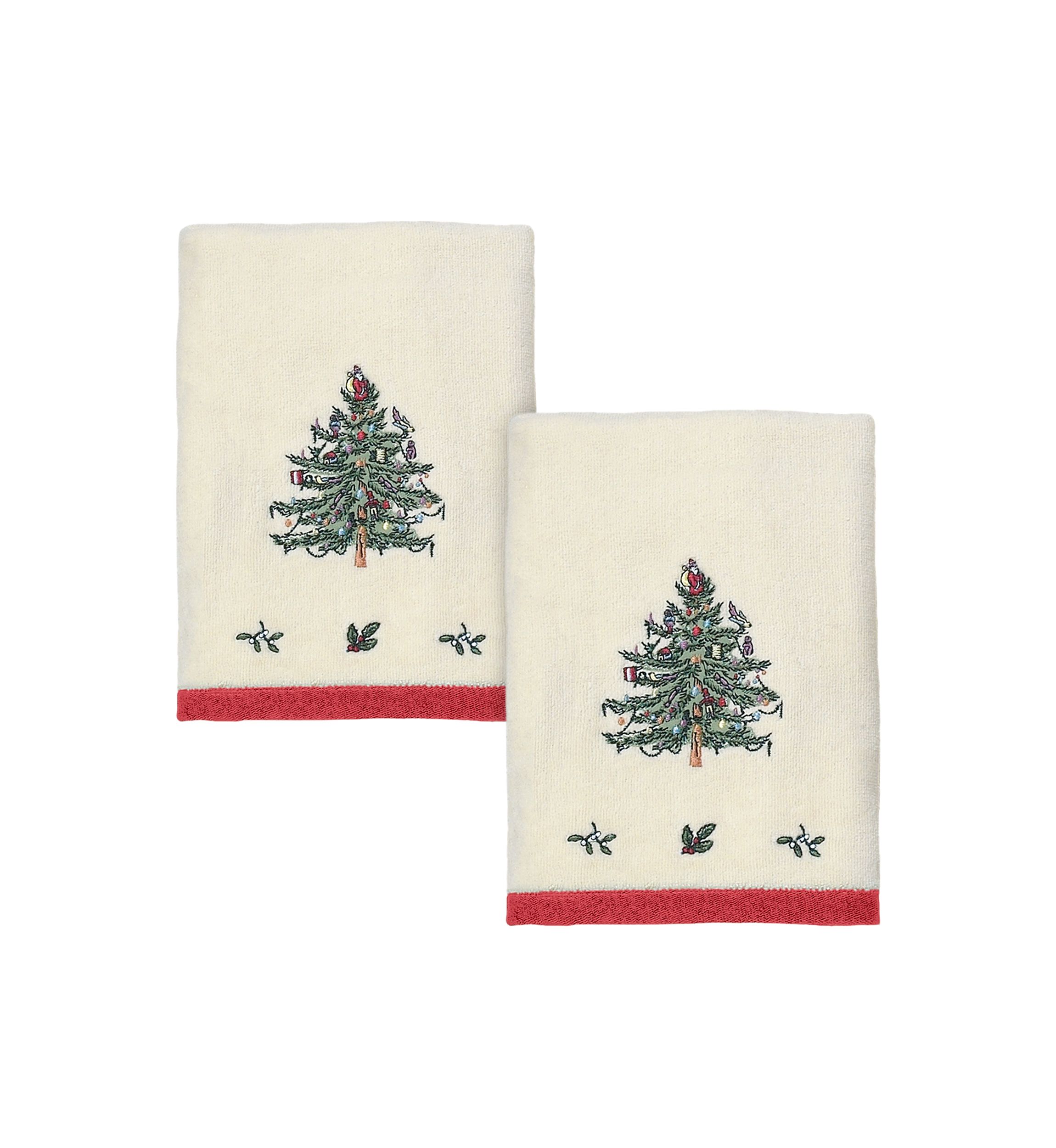 Christmas Tree Embroidered 2 Hand Towel Set
