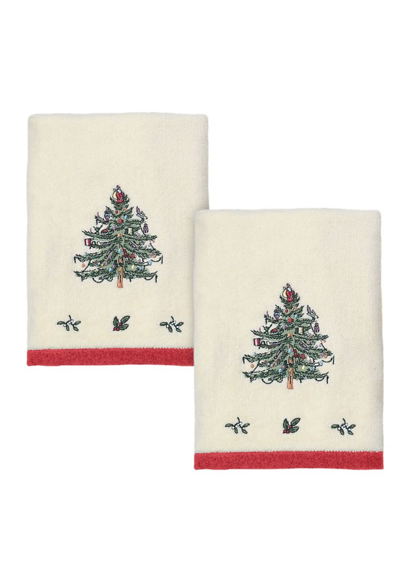 Christmas Tree Embroidered 2 Hand Towel Set