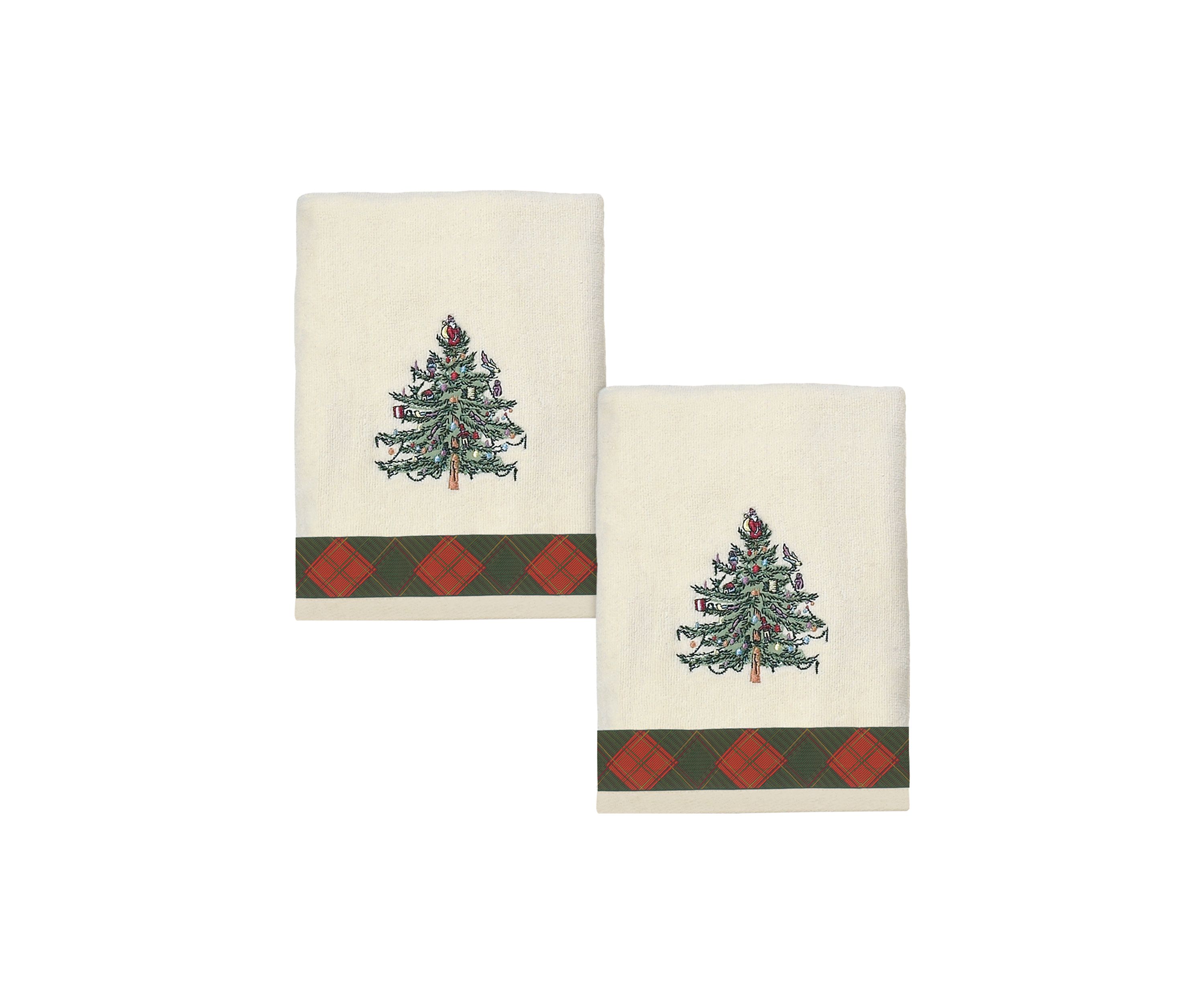 Tree Tartan Embroidered 2 Hand Towel Set