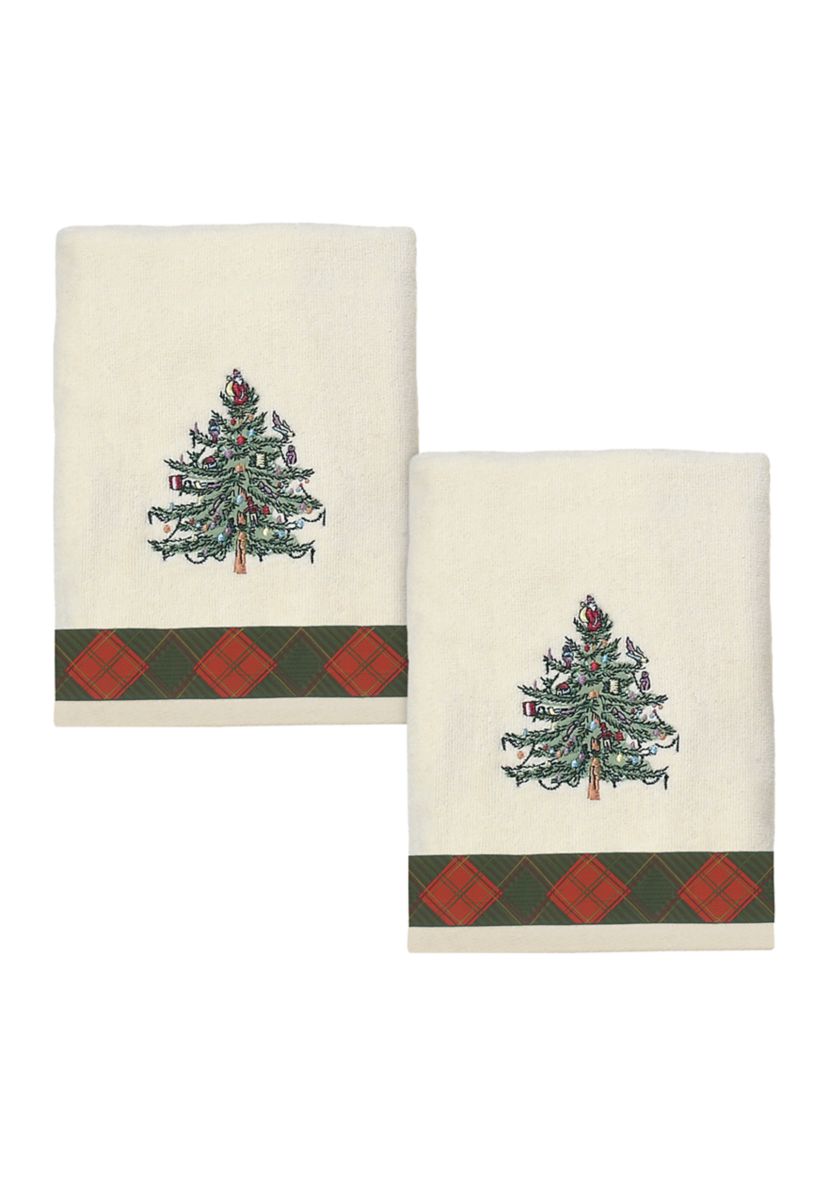 Tree Tartan Embroidered 2 Hand Towel Set