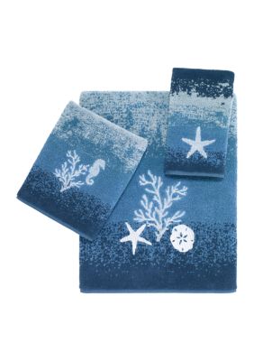 Avanti Home Seaglass Fingertip Towel - 100% Cotton, Embroidered Starfish, 11x18 Inches, Beige