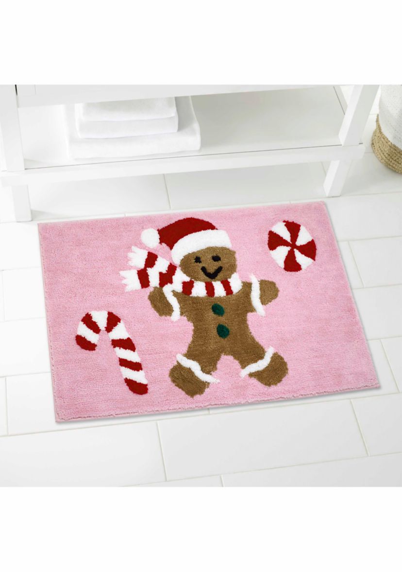Peppermint Gingerbread Man Bath Rug