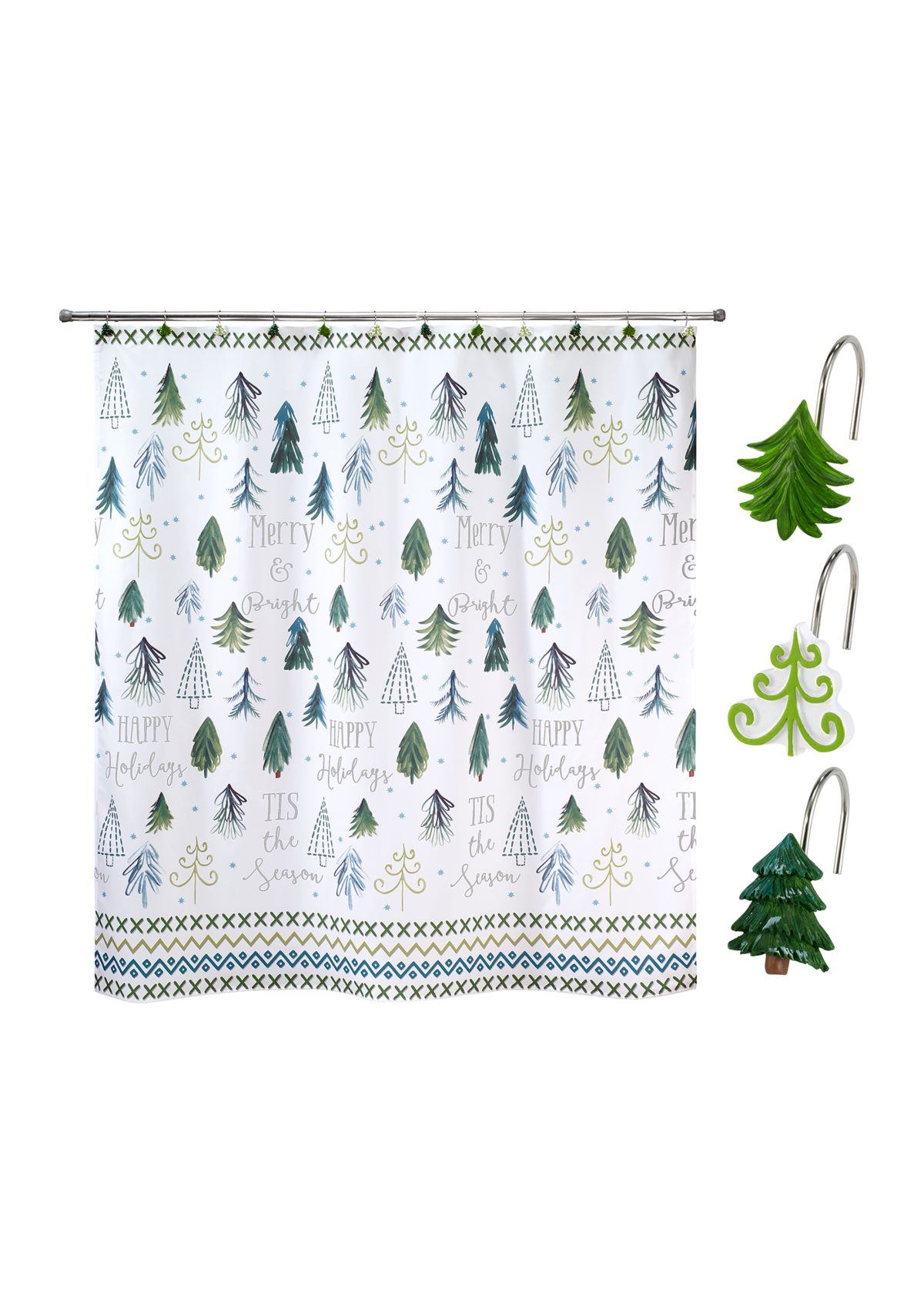 Christmas Trees Shower Curtain and Hook Set