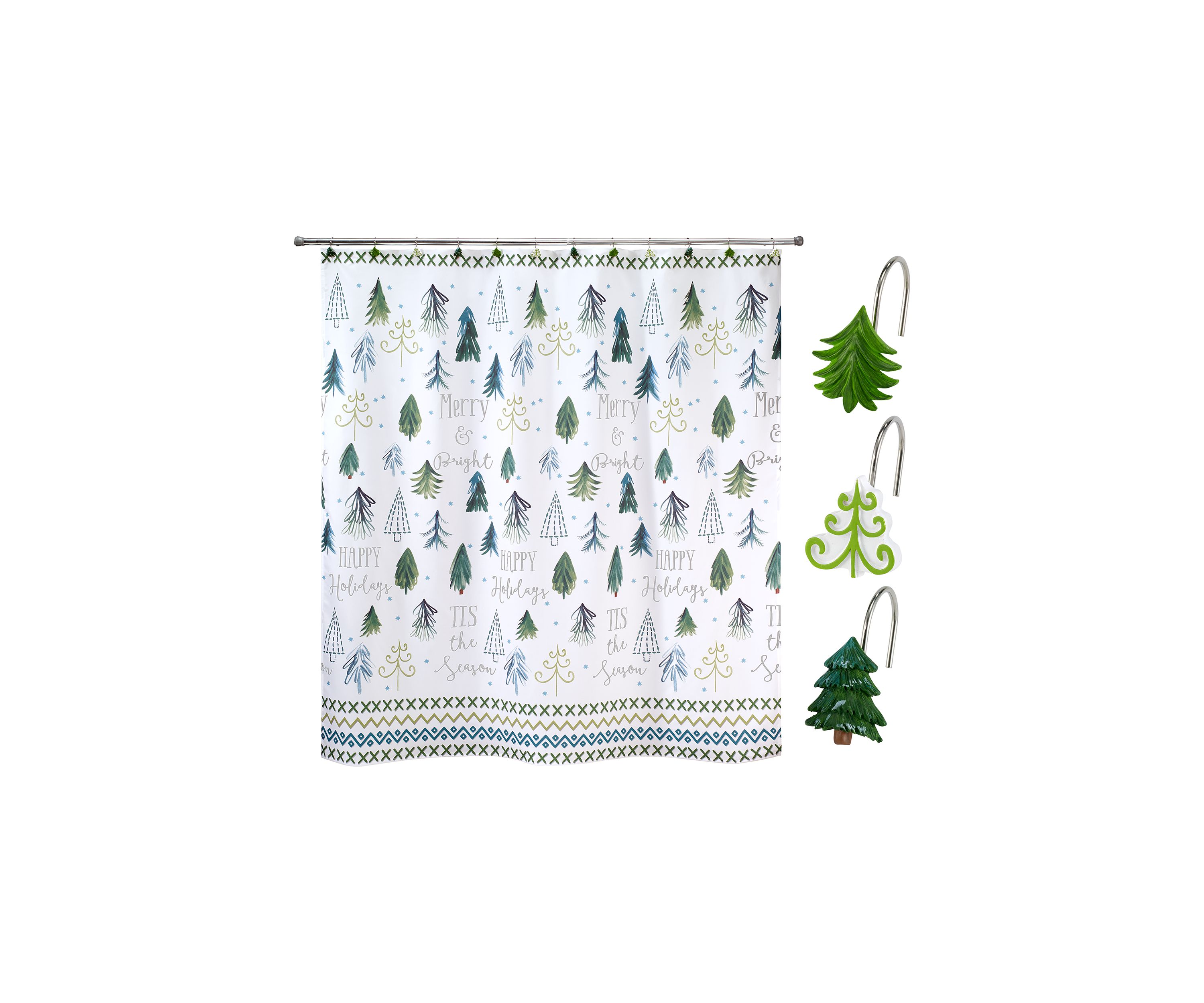 Christmas Trees Shower Curtain and Hook Set