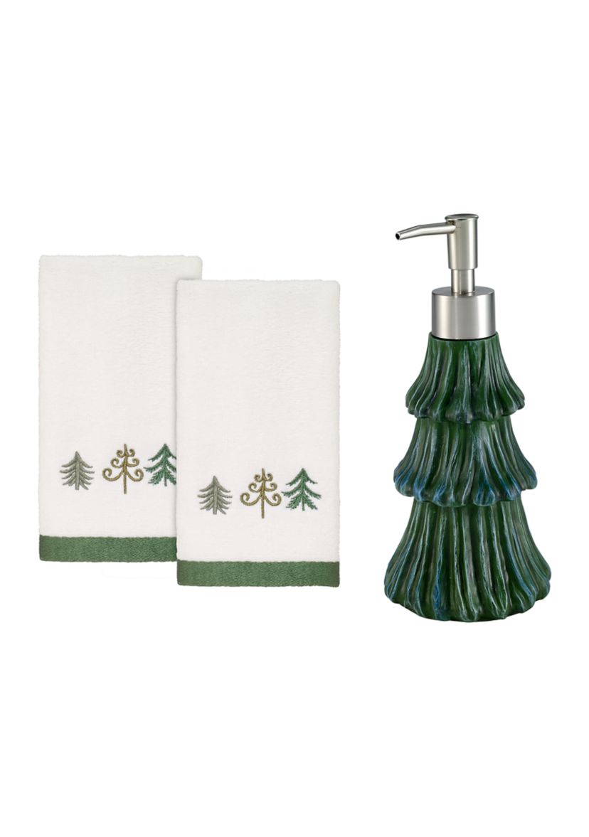 Christmas Trees Lotion Pump/2 Fingertip Towels Set 