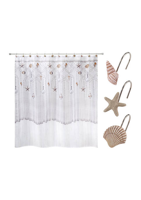Macramé Shells 13 Piece Shower Curtain and Hooks Set