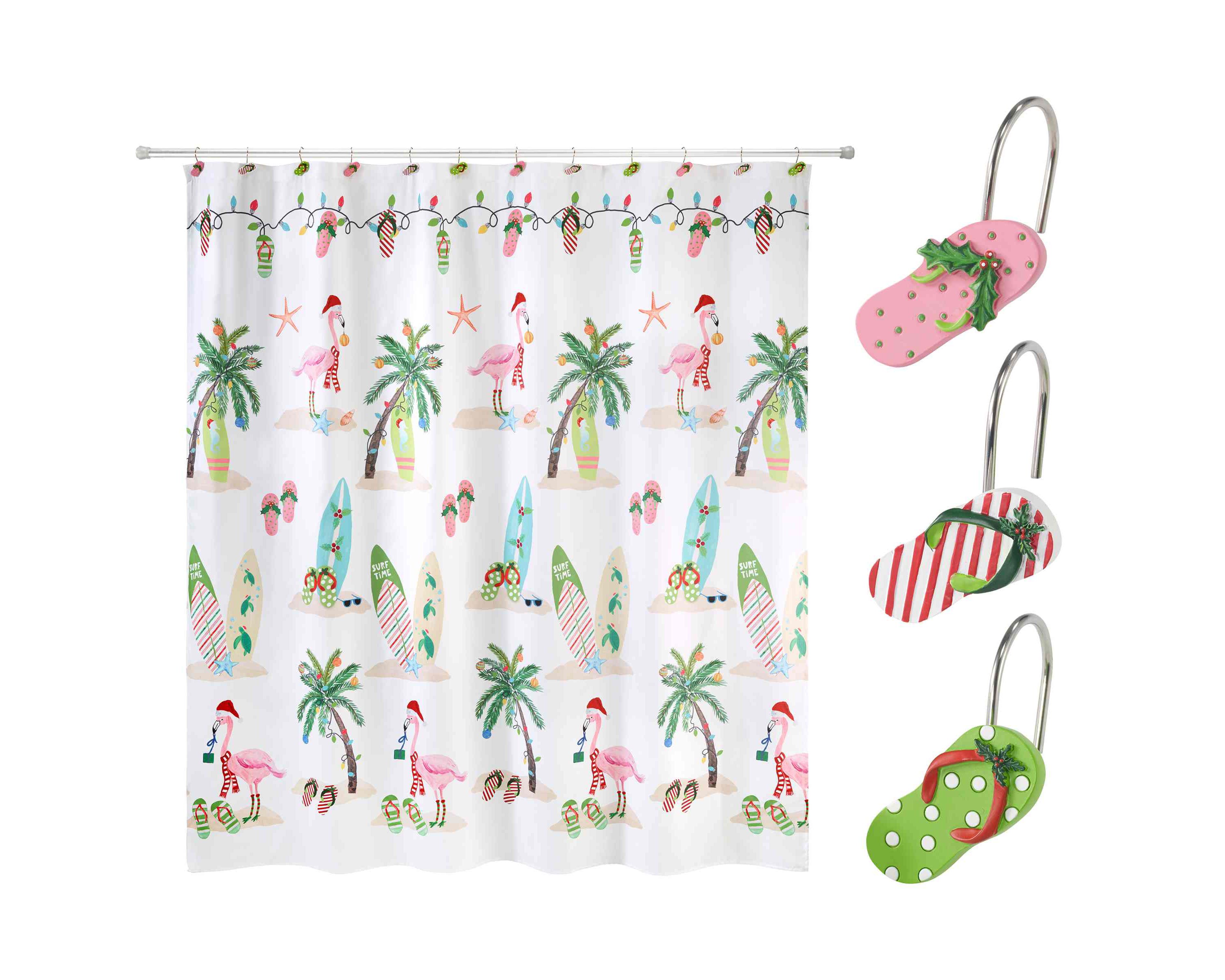 Flamingo Jingle Shower Curtain and Hook Set