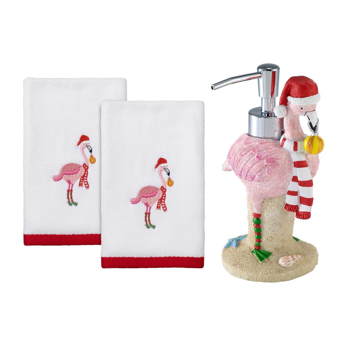 Avanti Flamingo Jingle Lotion Pump and Fingertip Towel Set
