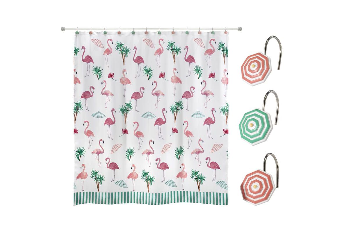 Flamingo Paradise Shower Curtain and Hooks Set