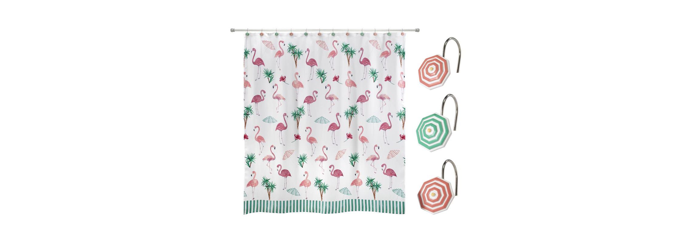 Flamingo Paradise Shower Curtain and Hooks Set