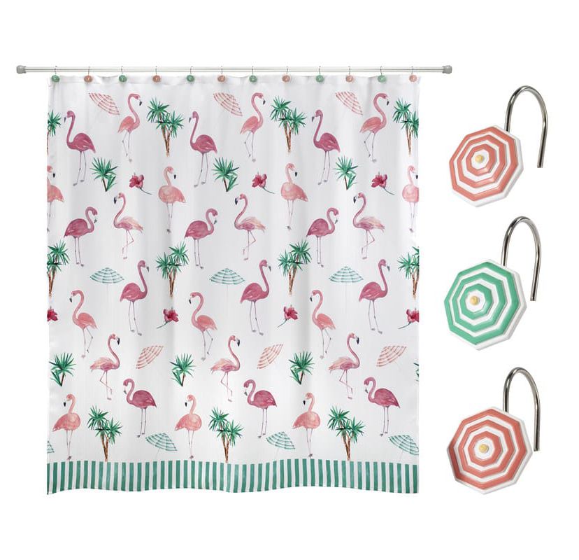 Flamingo Paradise Shower Curtain and Hooks Set
