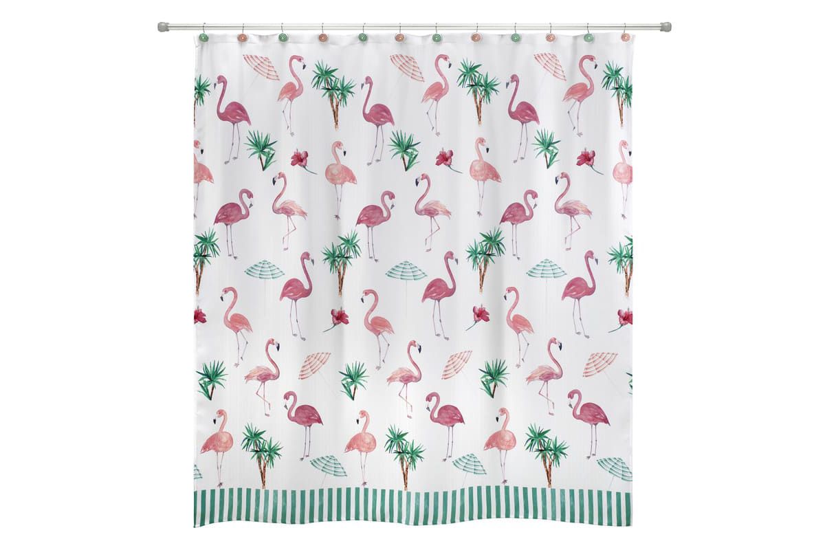 Flamingo Paradise Shower Curtain and Hooks Set