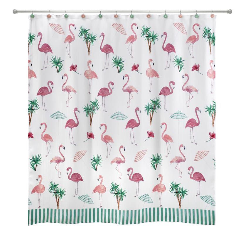 Flamingo Paradise Shower Curtain and Hooks Set