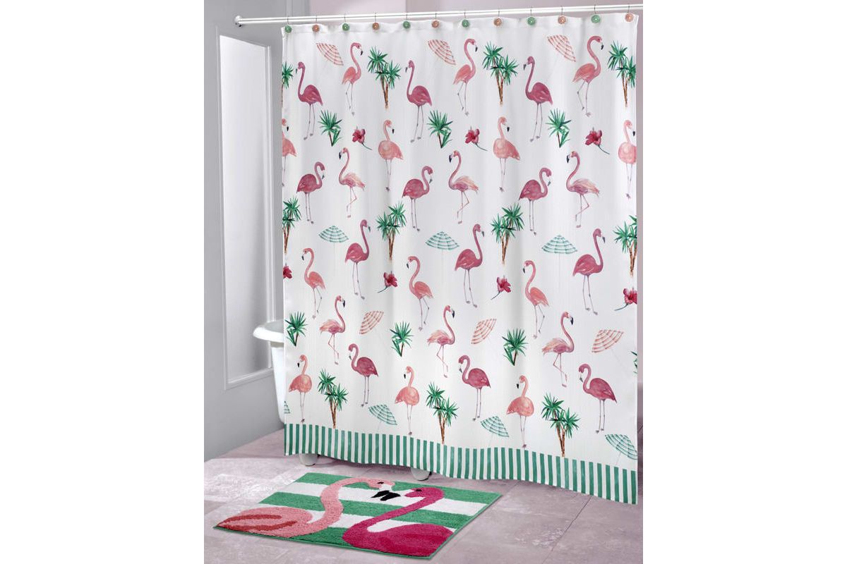 Flamingo Paradise Shower Curtain and Hooks Set