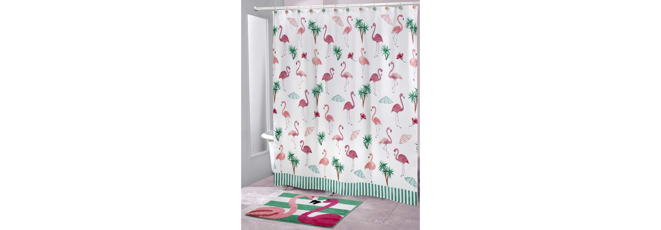 Flamingo Paradise Shower Curtain and Hooks Set