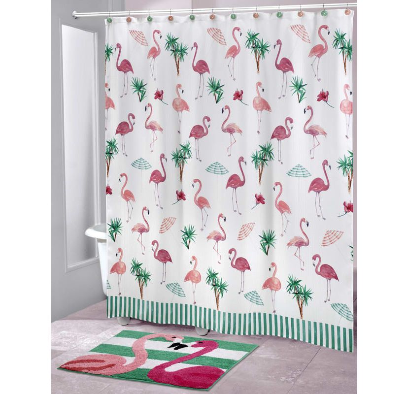 Flamingo Paradise Shower Curtain and Hooks Set