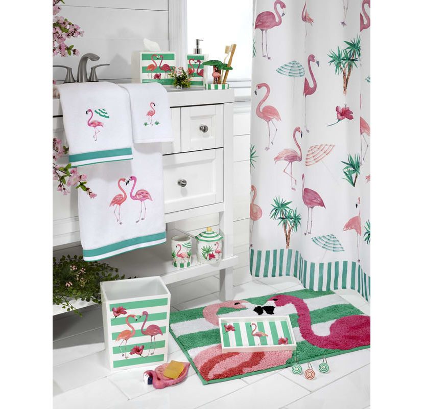 Flamingo Paradise Shower Curtain and Hooks Set