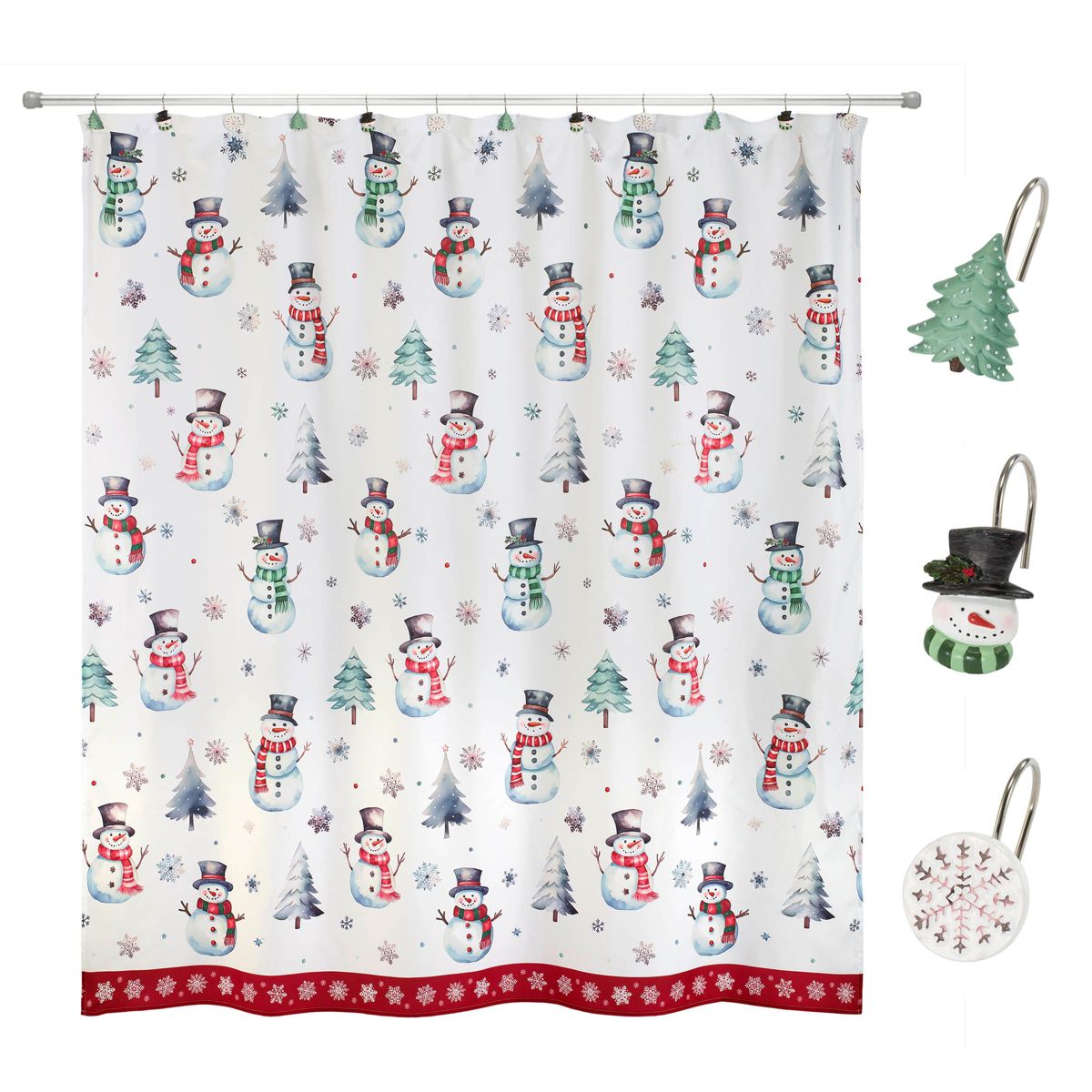 Winter Snowman Shower Curtain Shower Hooks Set