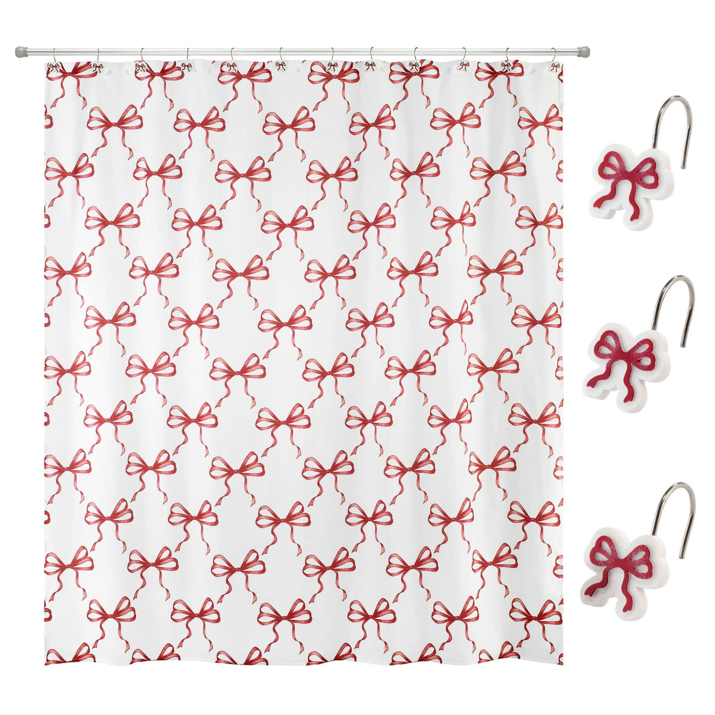 Christmas Bows Shower Curtain Shower Hooks Set