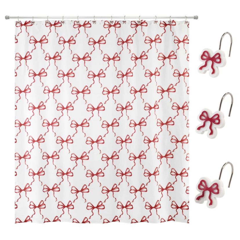 Christmas Bows Shower Curtain Shower Hooks Set
