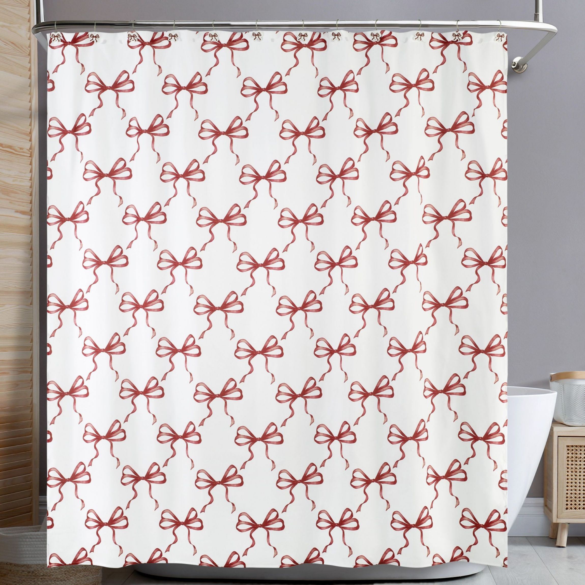 Christmas Bows Shower Curtain Shower Hooks Set