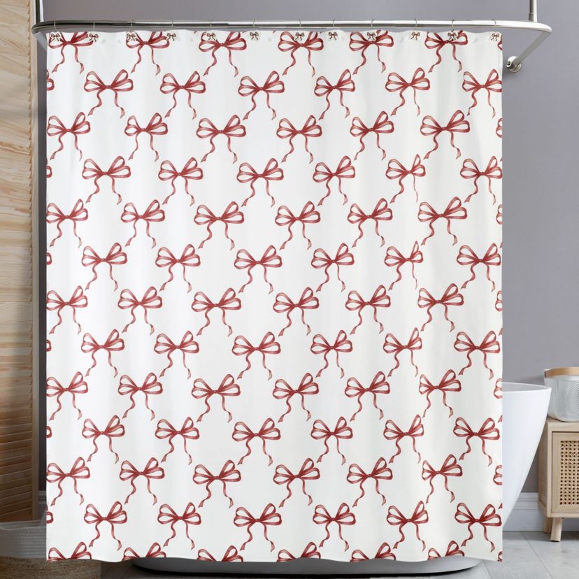 Christmas Bows Shower Curtain Shower Hooks Set