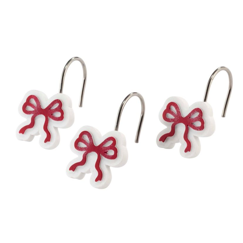 Christmas Bows Shower Curtain Shower Hooks Set