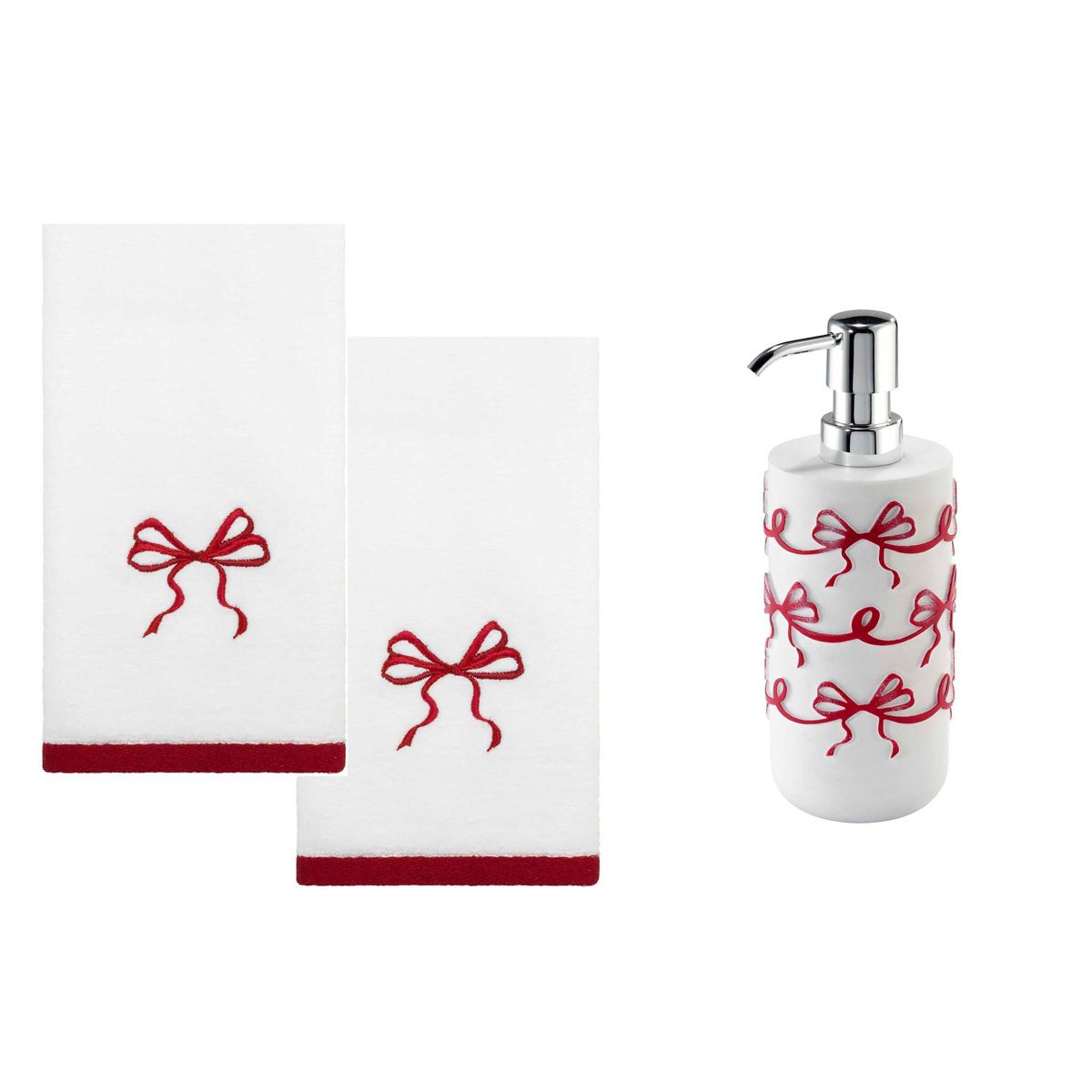 Christmas Bows 3-pc. Lotion Pump Fingertip Towel Set