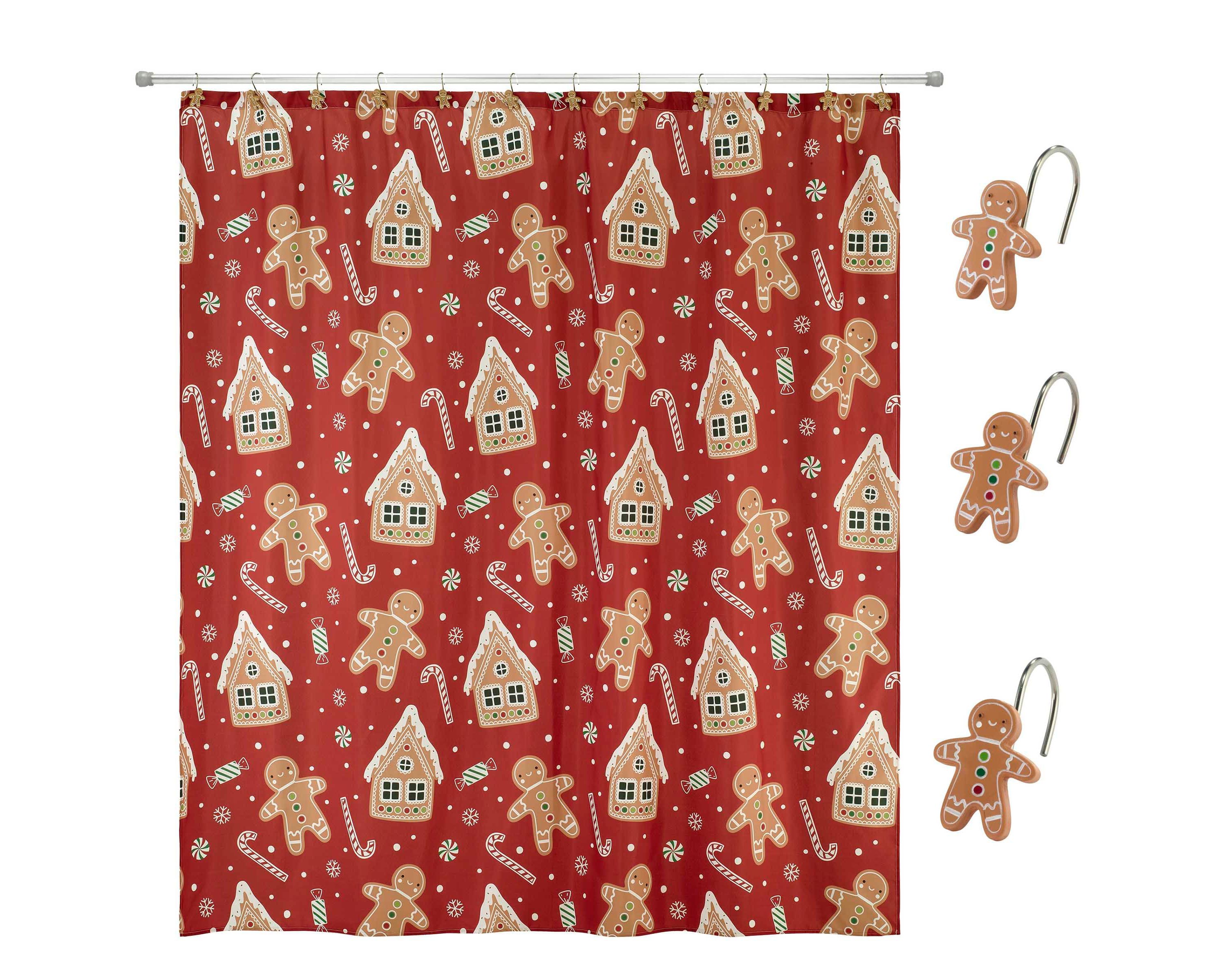 Gingerbread Man Shower Curtain Shower Hooks Set