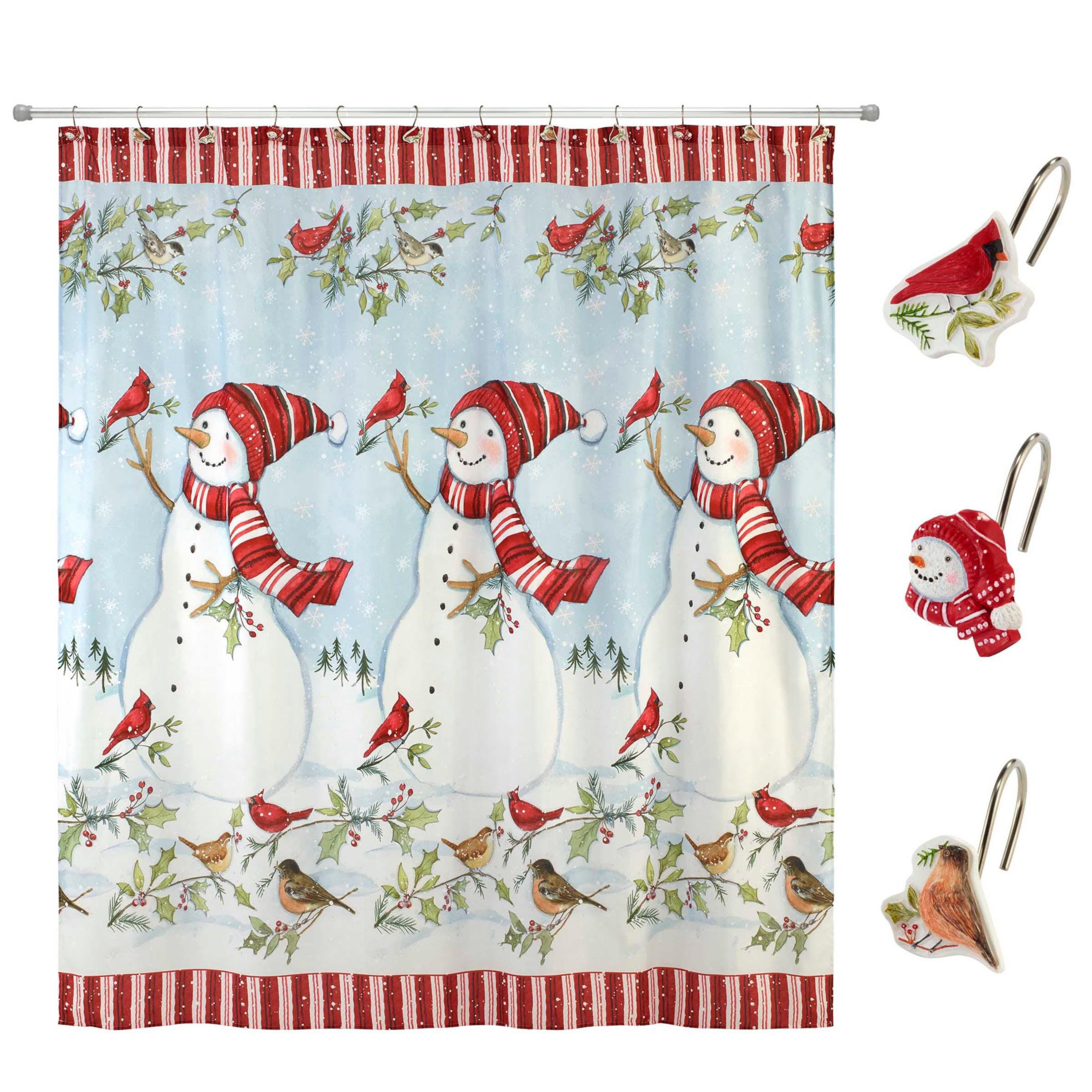 Holiday Cheer Shower Curtain Shower Hooks Set