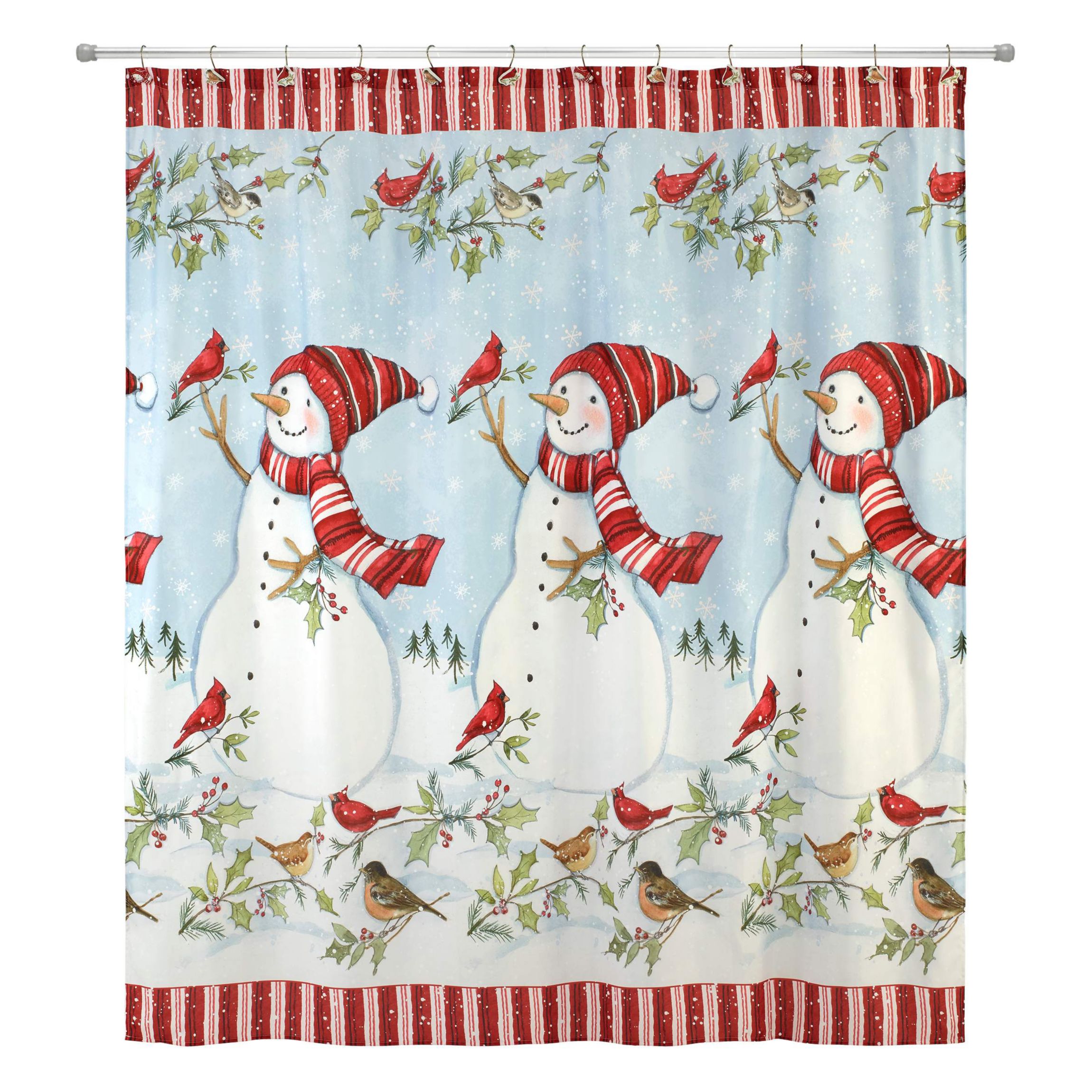 Holiday Cheer Shower Curtain Shower Hooks Set