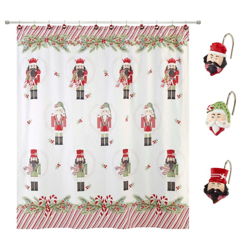 Peppermint Nutcracker Shower Curtain Shower Hooks Set