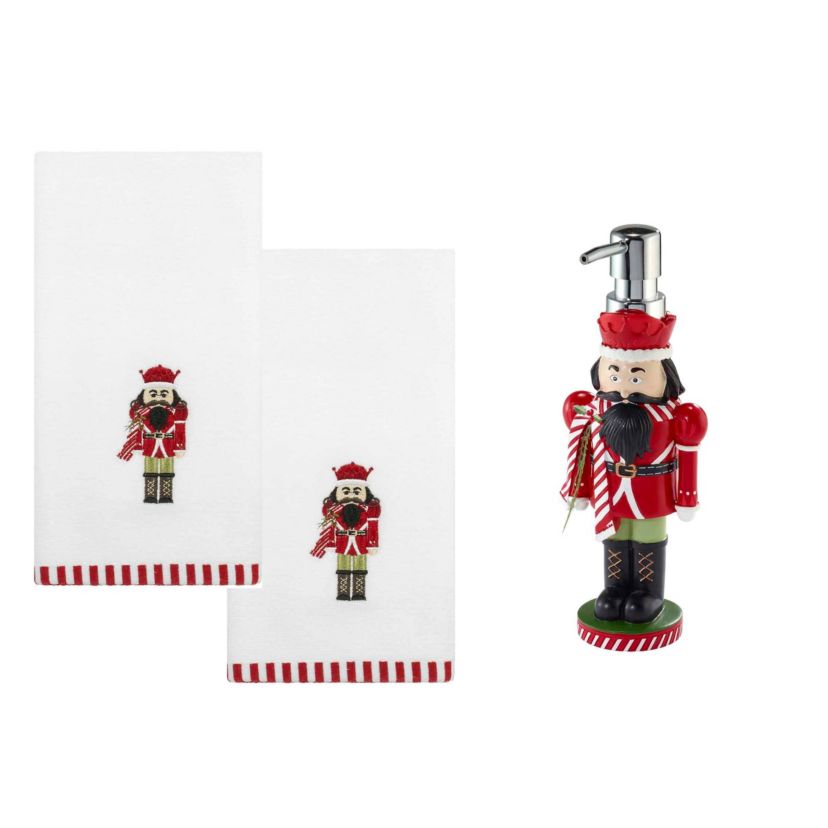 Peppermint Nutcracker 3-pc. Lotion Pump Fingertip Towel Set