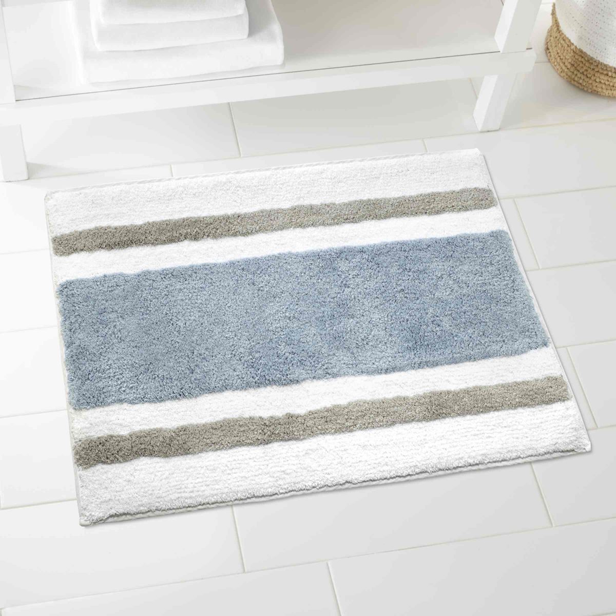Clubhouse Stripe Blue Bath Rug