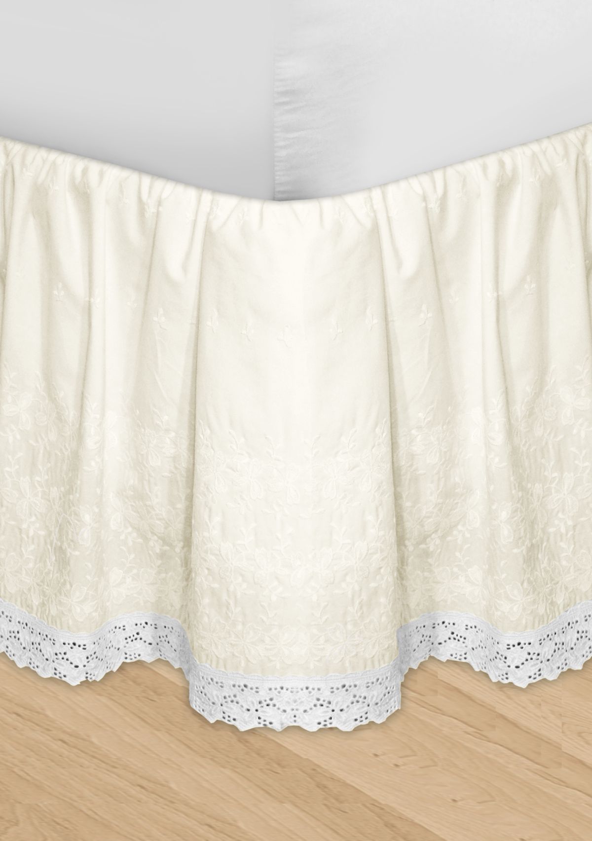 HUYS Adjustable Embroidered Queen Bedskirt 60-in. x 80-in. + 16-in. - 17-in. Drop