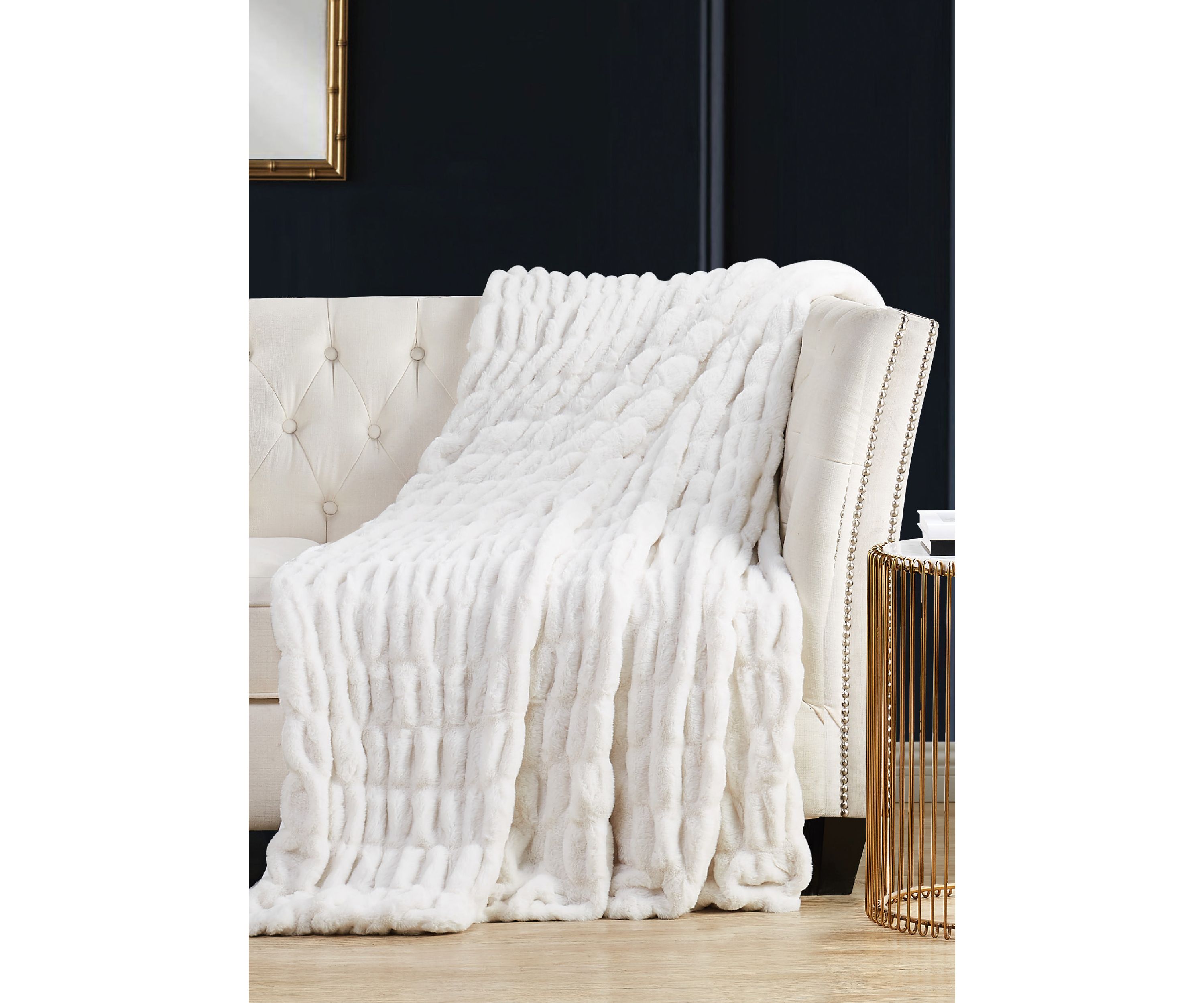 Ruched Faux Rabbit Fur Throw Blanket