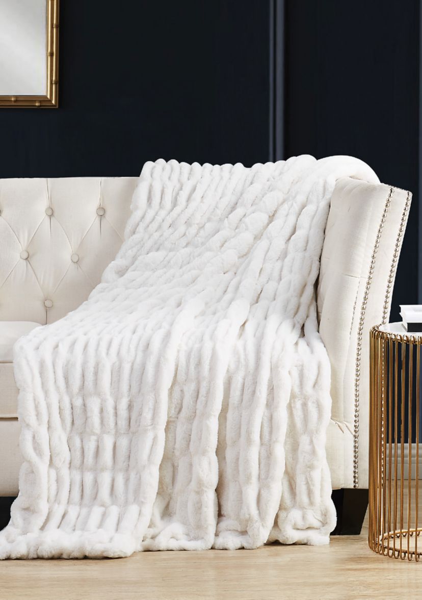 Ruched Faux Rabbit Fur Throw Blanket