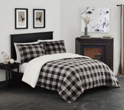 London Fog Buffalo Check Black/White Grey Full/Queen 3 Piece Comforter Set
