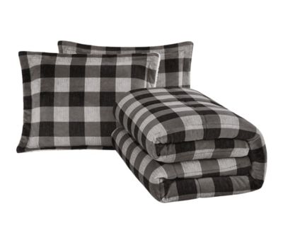 London Fog Buffalo Check Black/White Grey Full/Queen 3 Piece Comforter Set