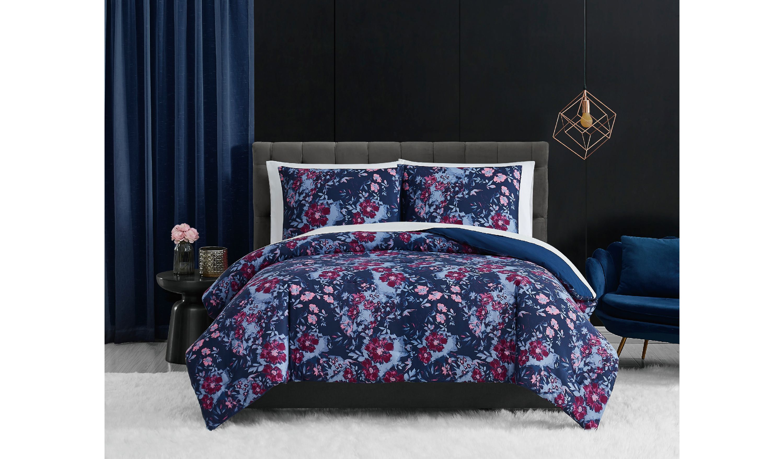 Badgley Mischka Home Midnight Garden 3 Piece Full/Queen Duvet Cover Set