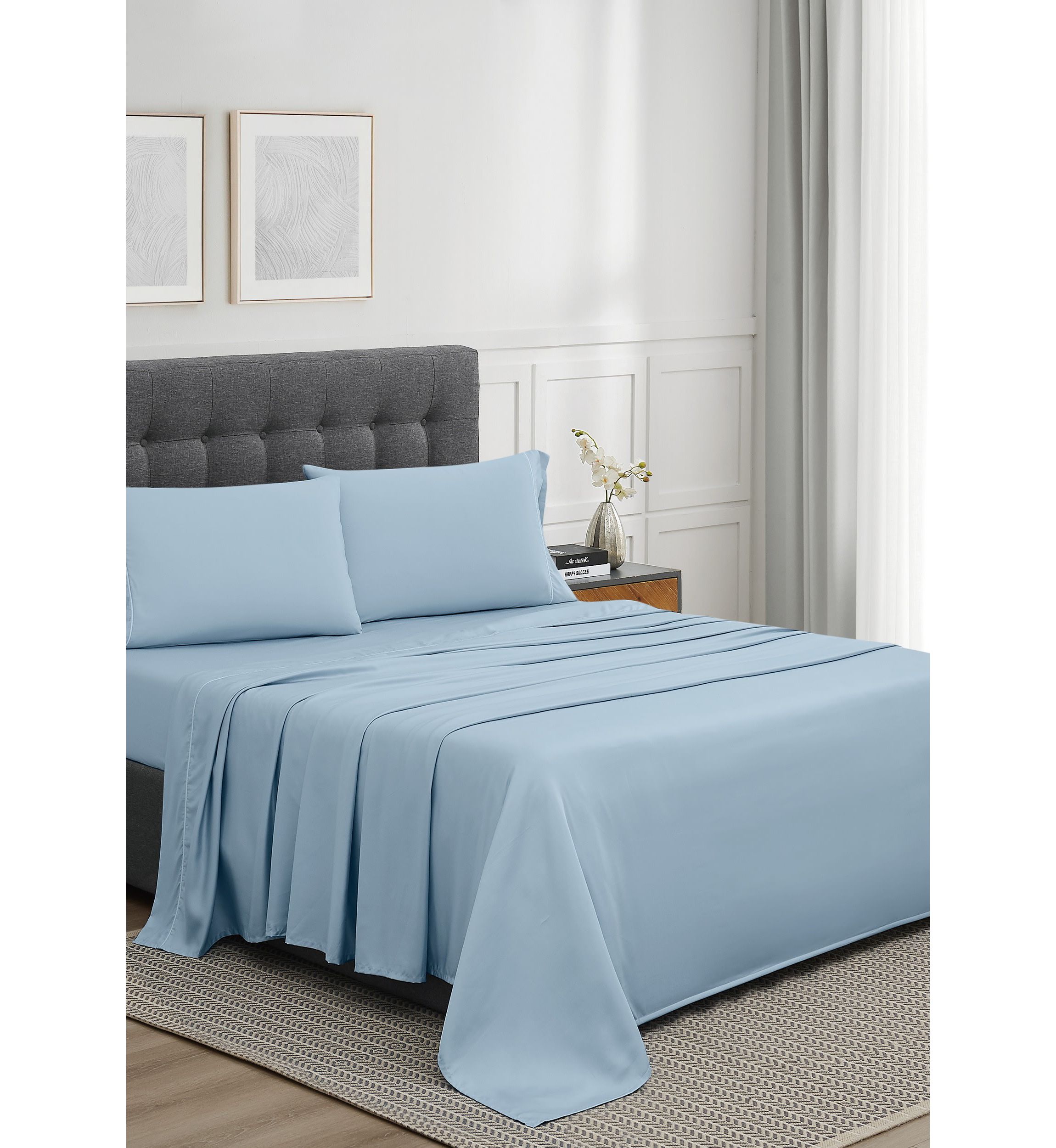 Badgley Mischka 300TC Tencel Light Blue Full 4 Piece Sheet Set