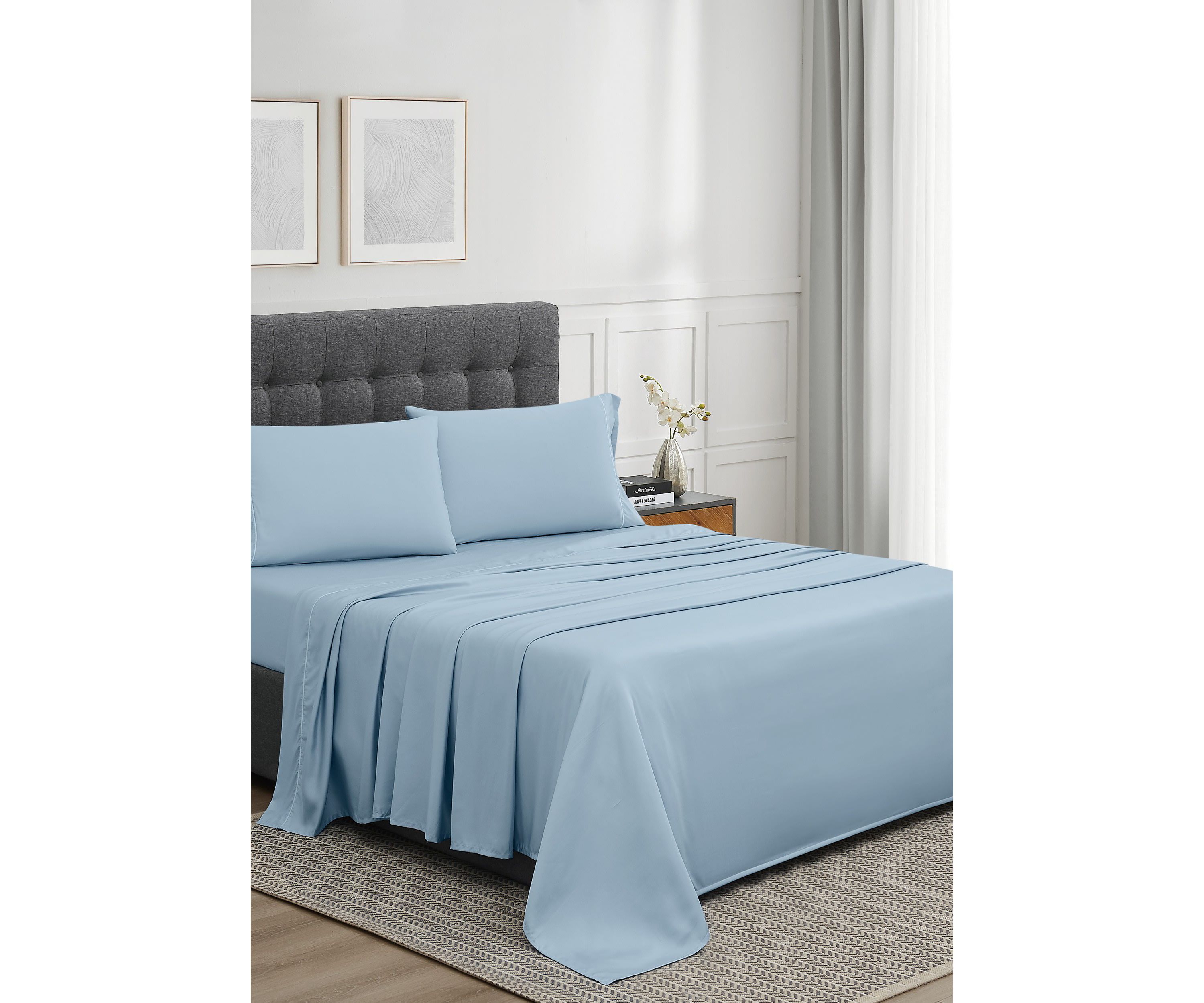 Badgley Mischka 300TC Tencel Light Blue Full 4 Piece Sheet Set