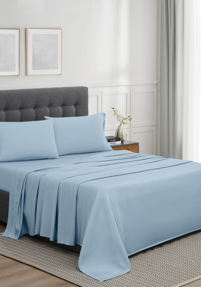 Badgley Mischka 300TC Tencel Light Blue Full 4 Piece Sheet Set